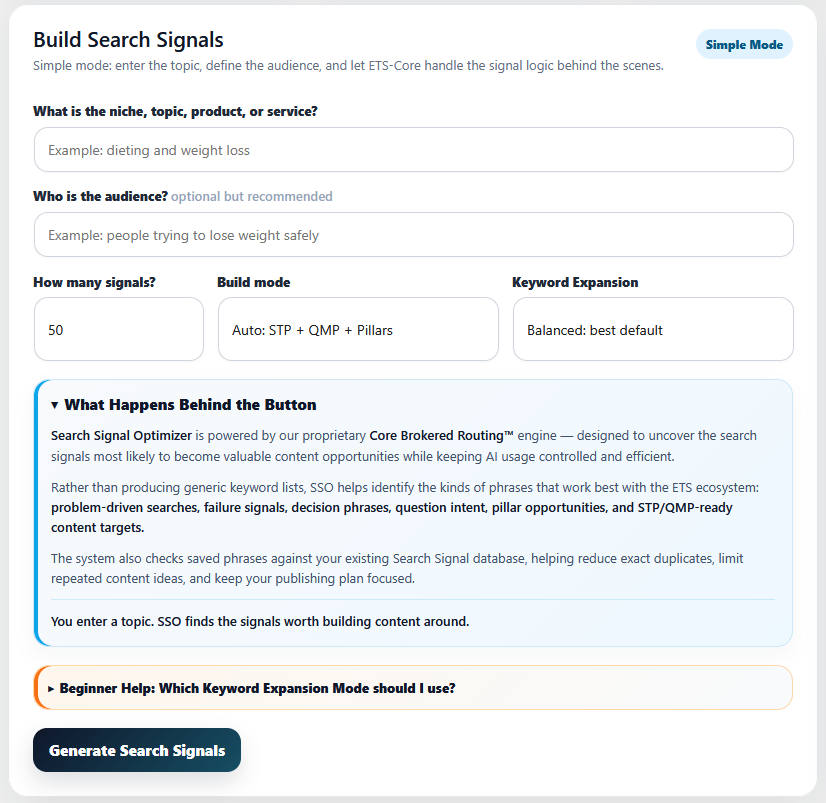 Search Signal Optimizer build search signals dashboard
